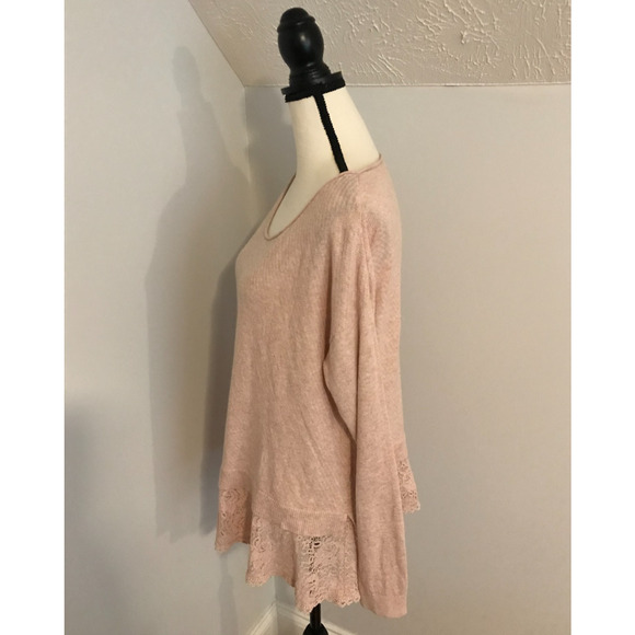 Anthropologie Knitted & Knotted Bloom Blush Pink Lace Pullover Sweater - Large - Picture 2 of 10